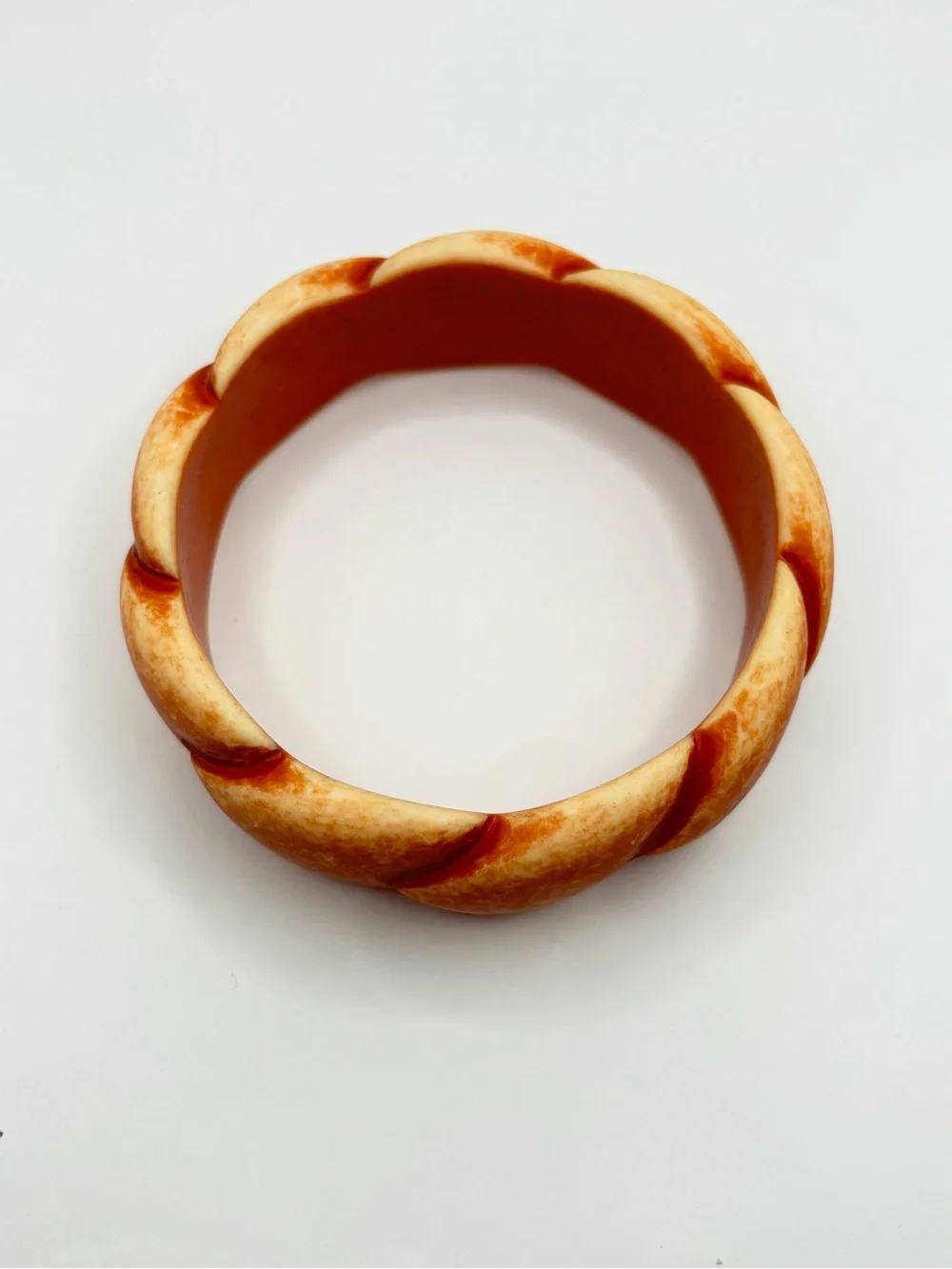 Vintage Style Italian Chunky Carved Resin Bangle Bracelet - Orange Marbled